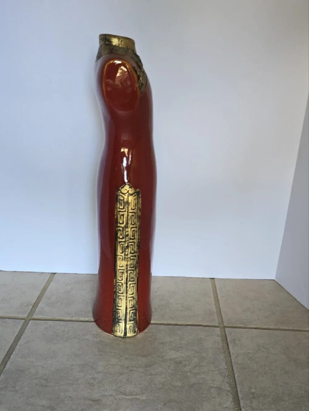 Red Gloss Ceramic Dress Form Vase with Gold Collar